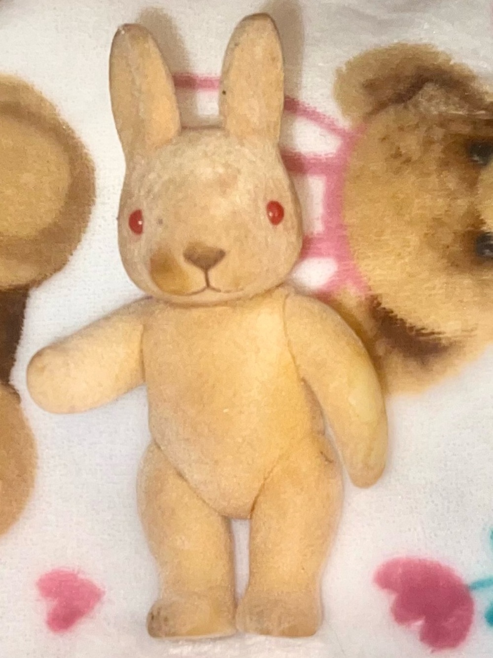 Vintage 1980s Forest Family Flocked Rabbit Figurine With Red Eyes